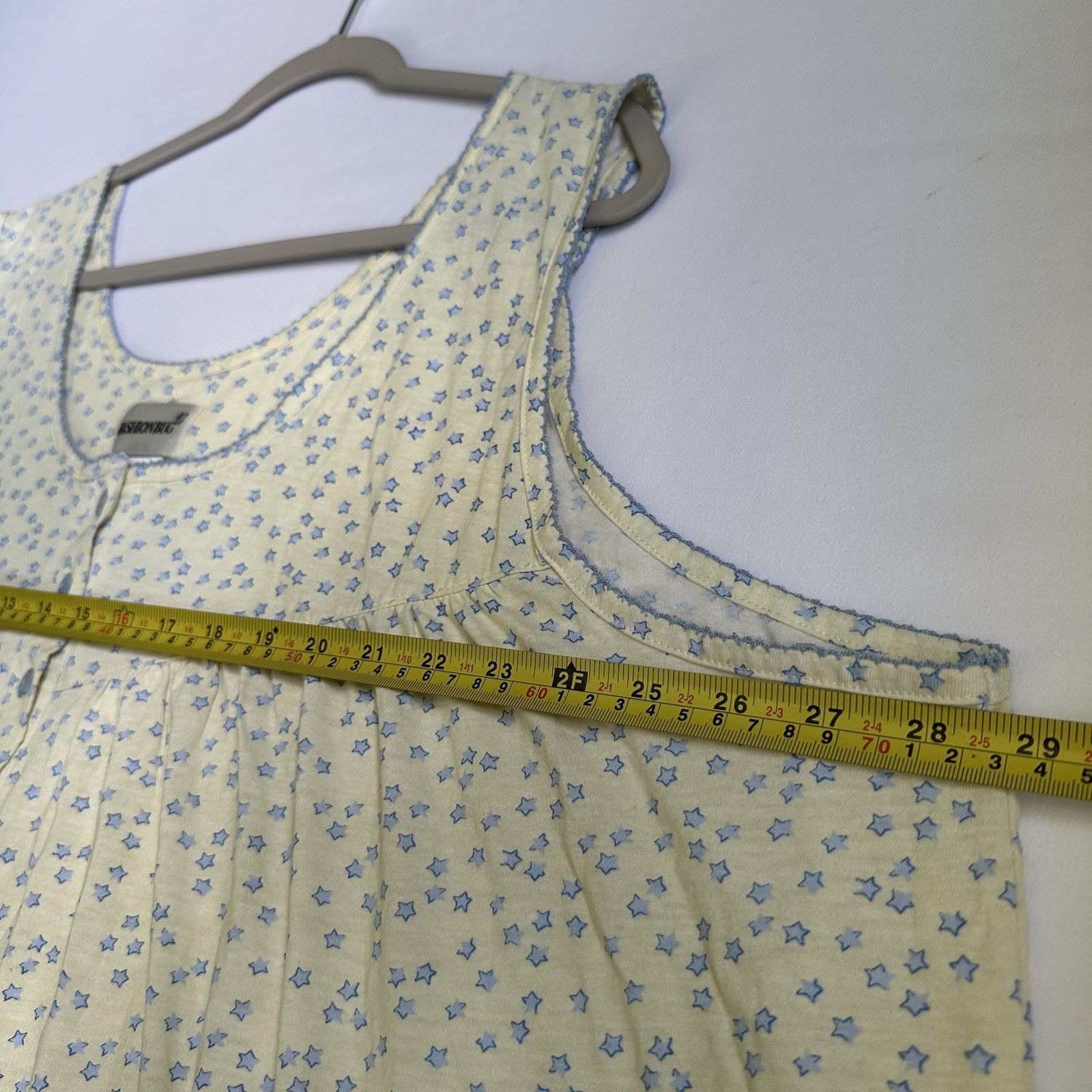 VTG Light Yellow Blue Stars Sleep/House Dress FashionBug Women’s Sz 4X (30/32W)
