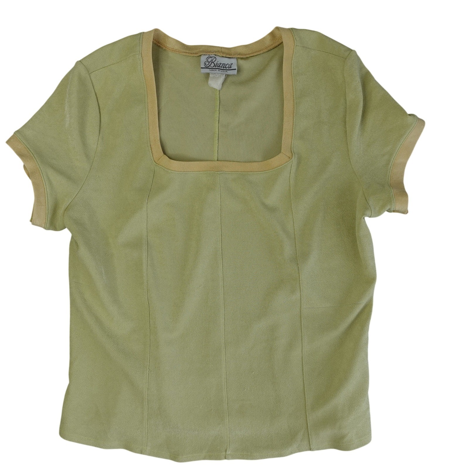 Vintage 90s Top Womens L Lime Green Square Neck Slinky Lycra Retro Shimmery USA