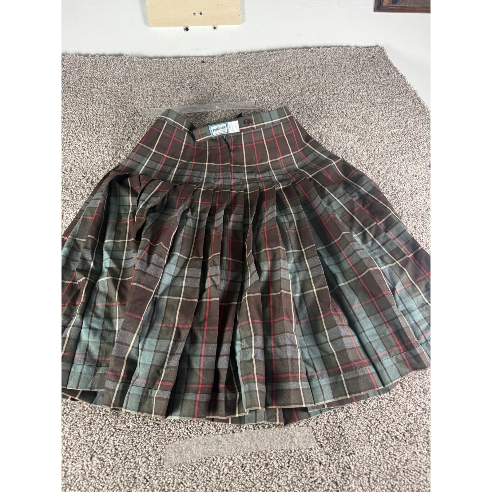 Pendleton Reversible Wool Plaid Pleated Skirt Blue Brown Red Vintage Size 12