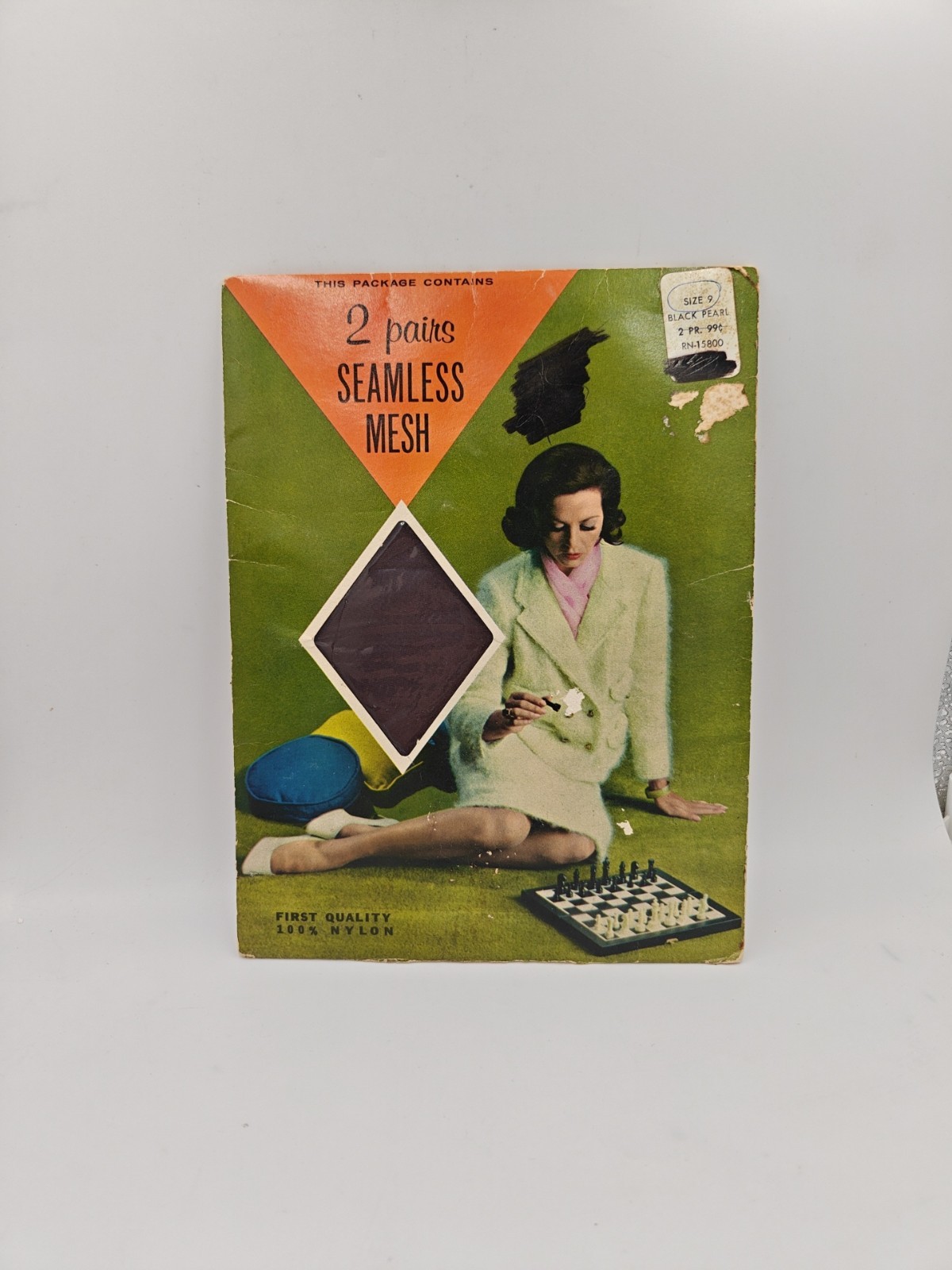 Vtg 2pr First Quality Seamless Micro Mesh Stockings Size 9 Black Pearl NIB