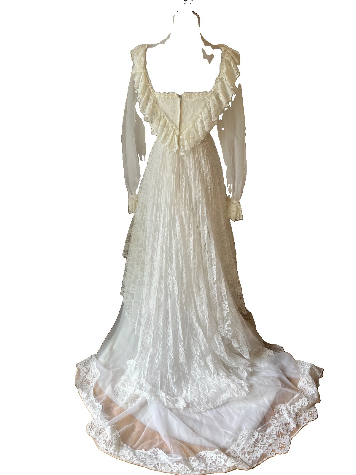 Vtg Victorian Prairie Cottage Lace pleated Wedding Dress 70s 80s Romantic 2?