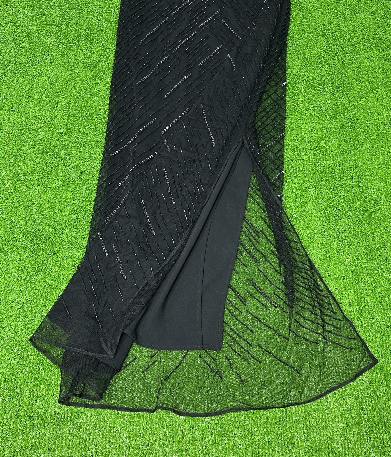 Vintage Marvel By La Perla Black Mesh Beaded Long Skirt Size US 42 Made in Italy