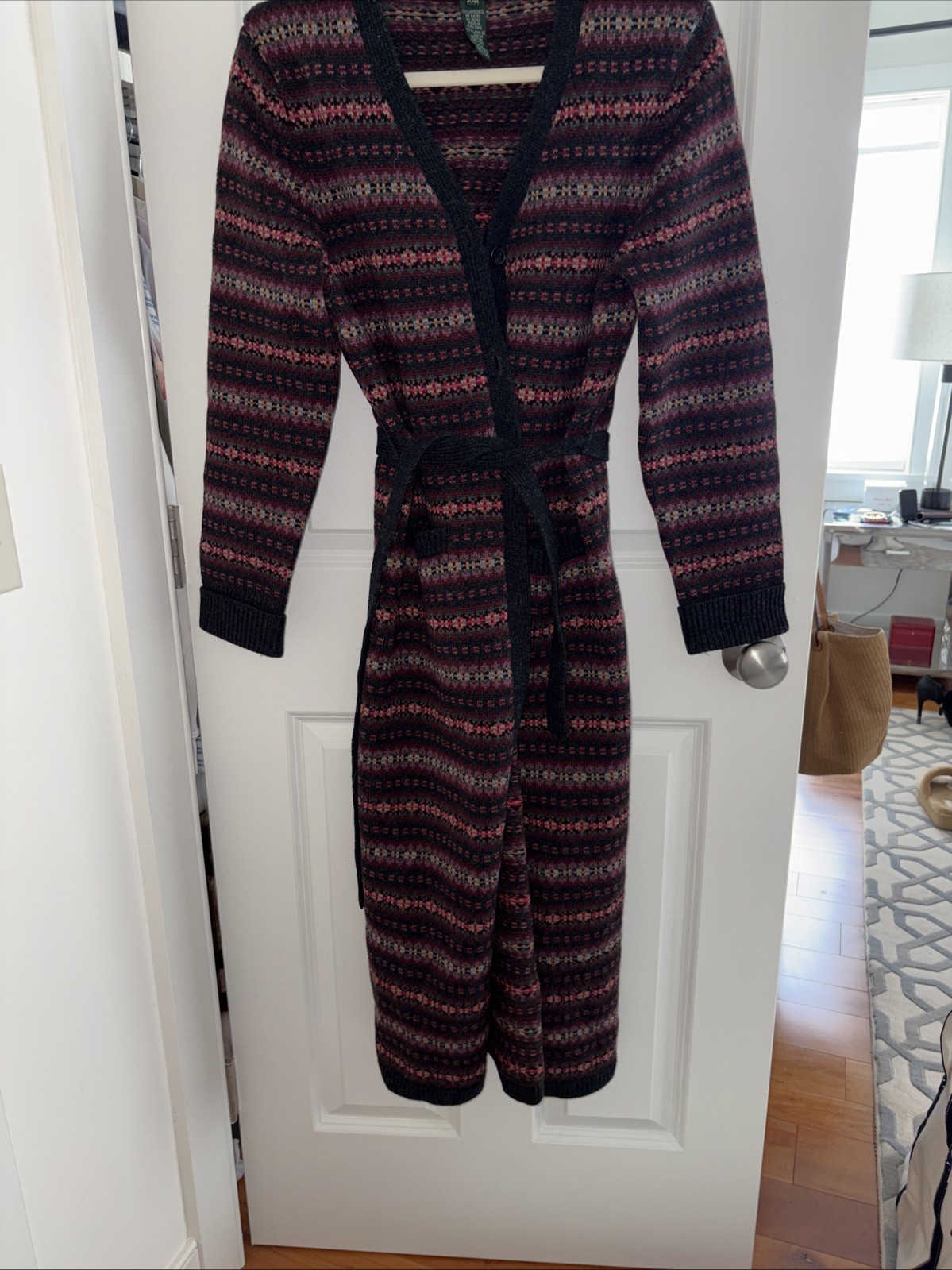 VTG. Ralph Lauren 100% Lambswool Fair Isle Sweater Cardigan Coat Size Petite MED