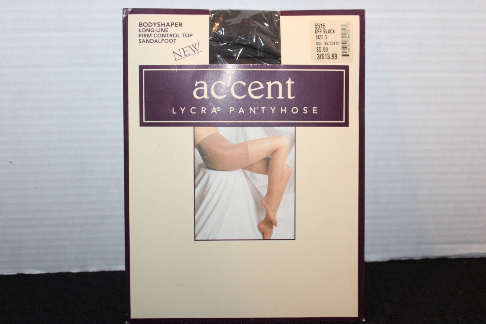 Ac’cent® Lycra® Bodyshaper Long-Line Panty Hose #5515 – Off Black – Size 3