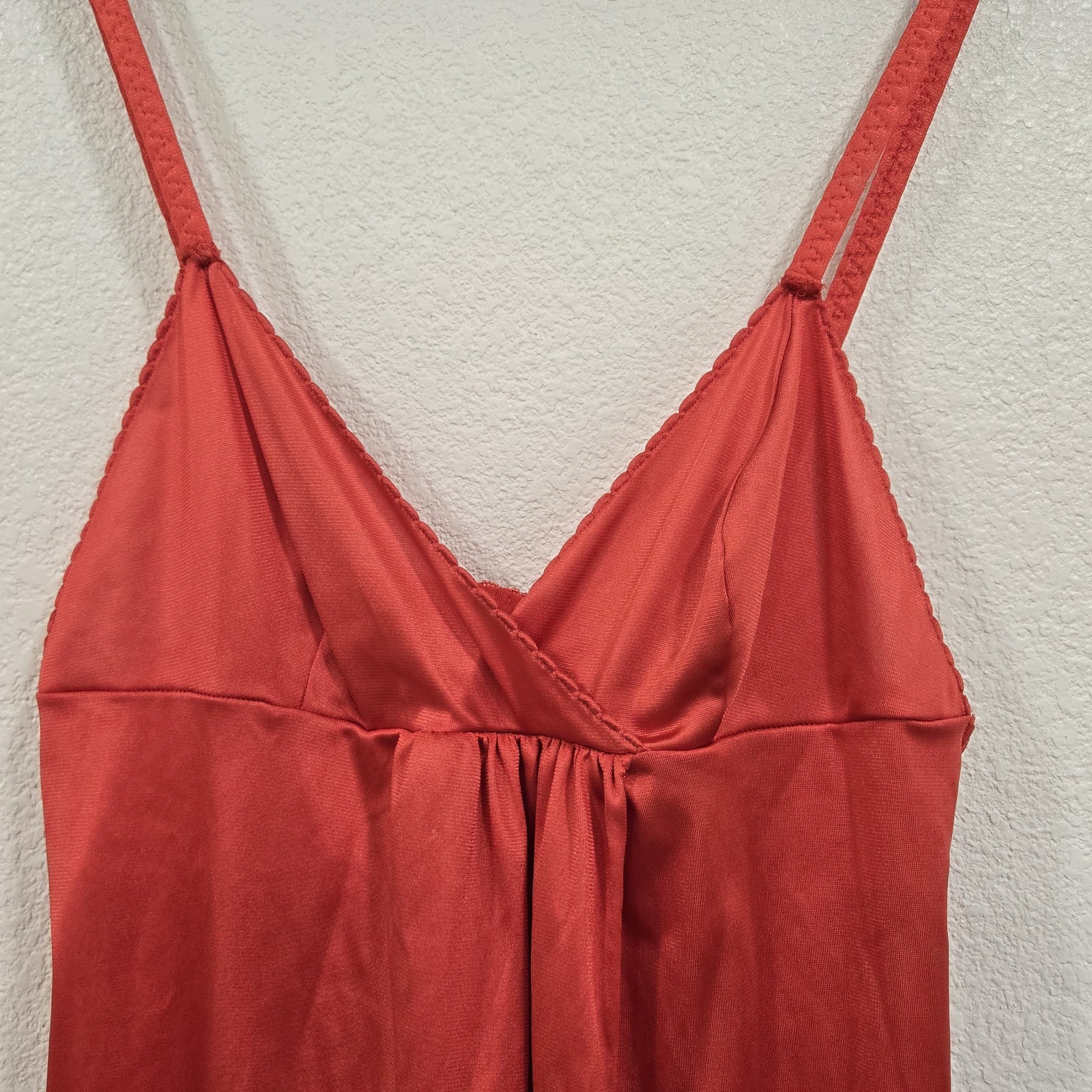 Vtg Sultry Red Pin Up Strappy Open Front Nylon Lingerie Nightgown Sz 32