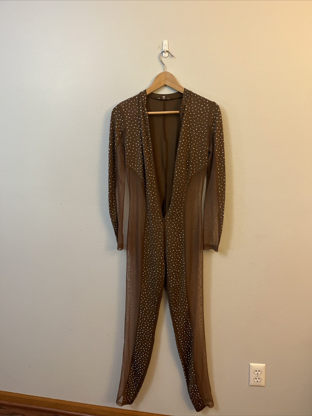 Fashion Nova bejeweled bedazzled embellished Silver Stud Cocoa Jumpsuit Small