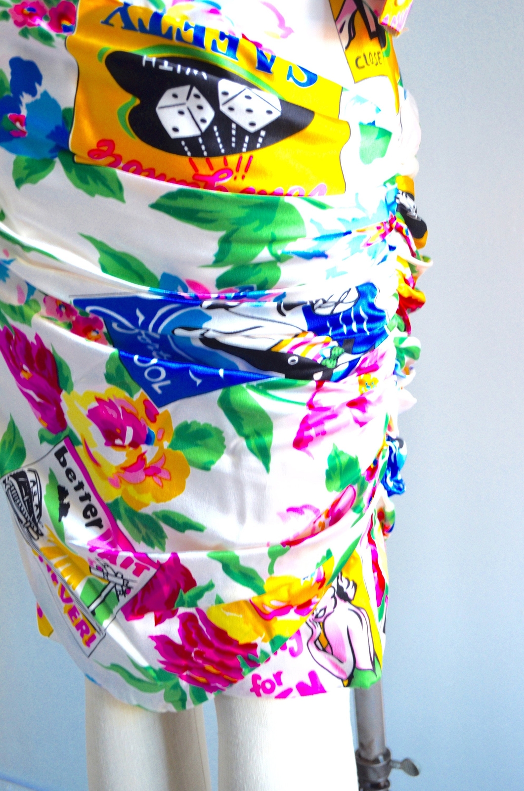 1980S Rare Silk Emanuel Ungaro Parallele Floral Pop Up Art Pleated Dress Paris I