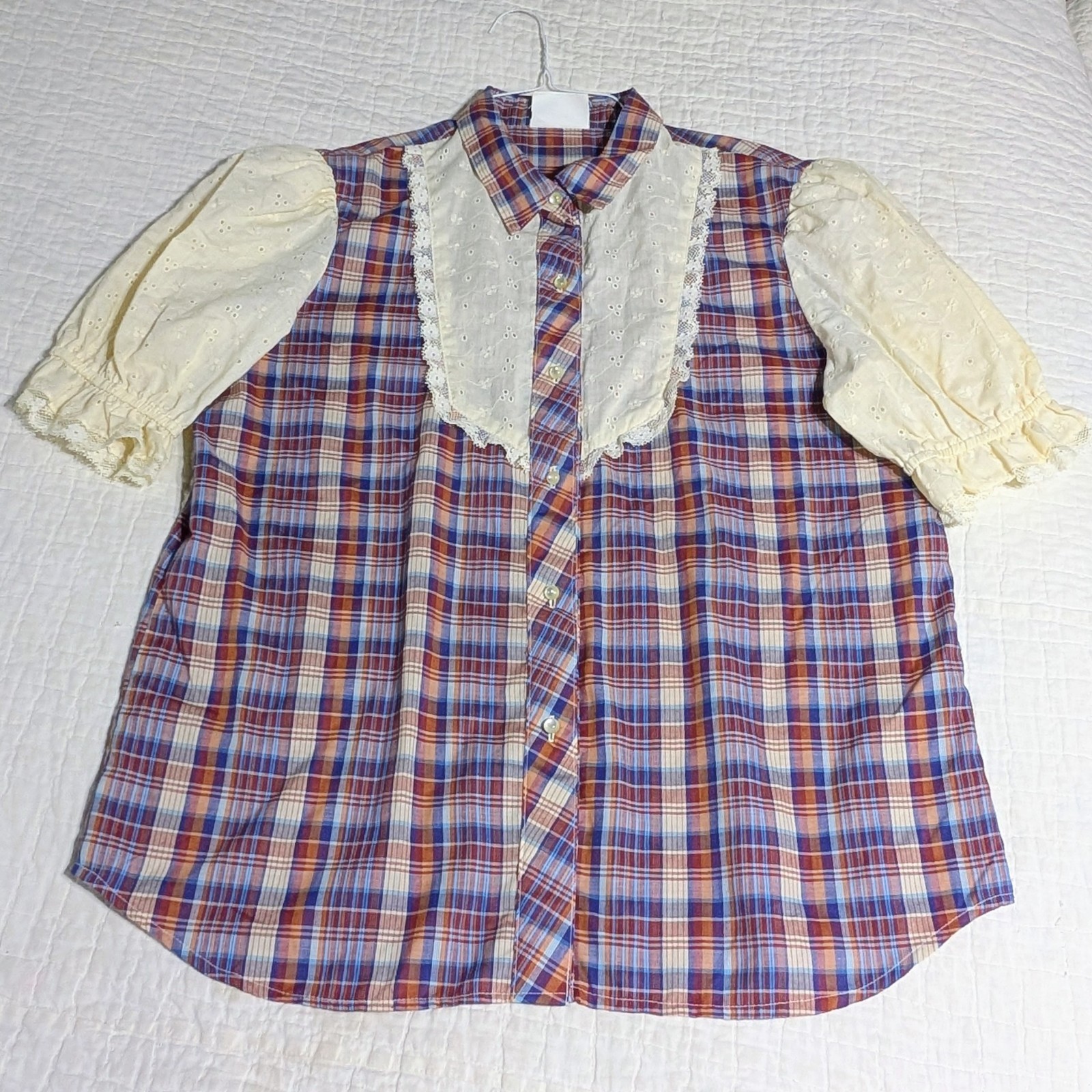 RARE Vintage Jeri Bee Western Shirt Women’s XL Plaid Lace Fringe Pearl Buttons