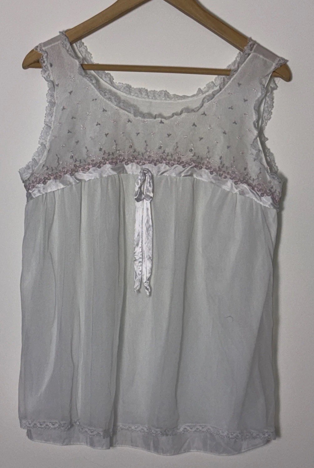 Vtg 70s Aristocraft Light Blue Embroidered Lace Trim Lined Pajama Top Lingerie M