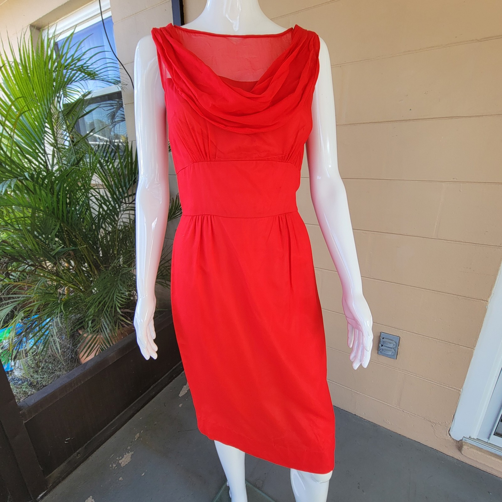 Vintage 70s Red Rayon Satin Party Dress Gay Gibson Women Size XS/S