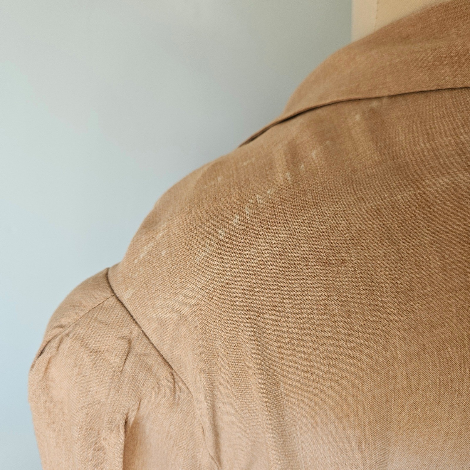 Teca Spun Rayon Pintuck Day Dress Tan Short Sleeve Vintage 1940s WWII Era XL