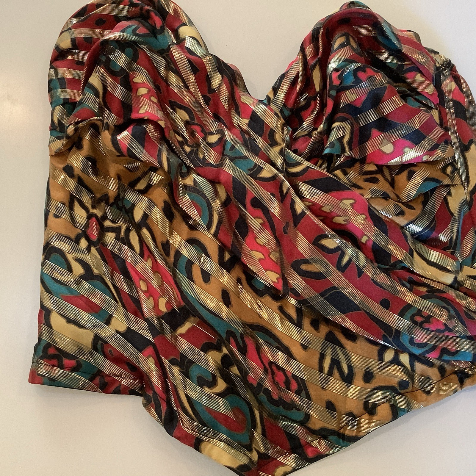 Vtg Jeune Europe France Gold Silk Lurex Print Draped Bustier 32, 34 Small WOW