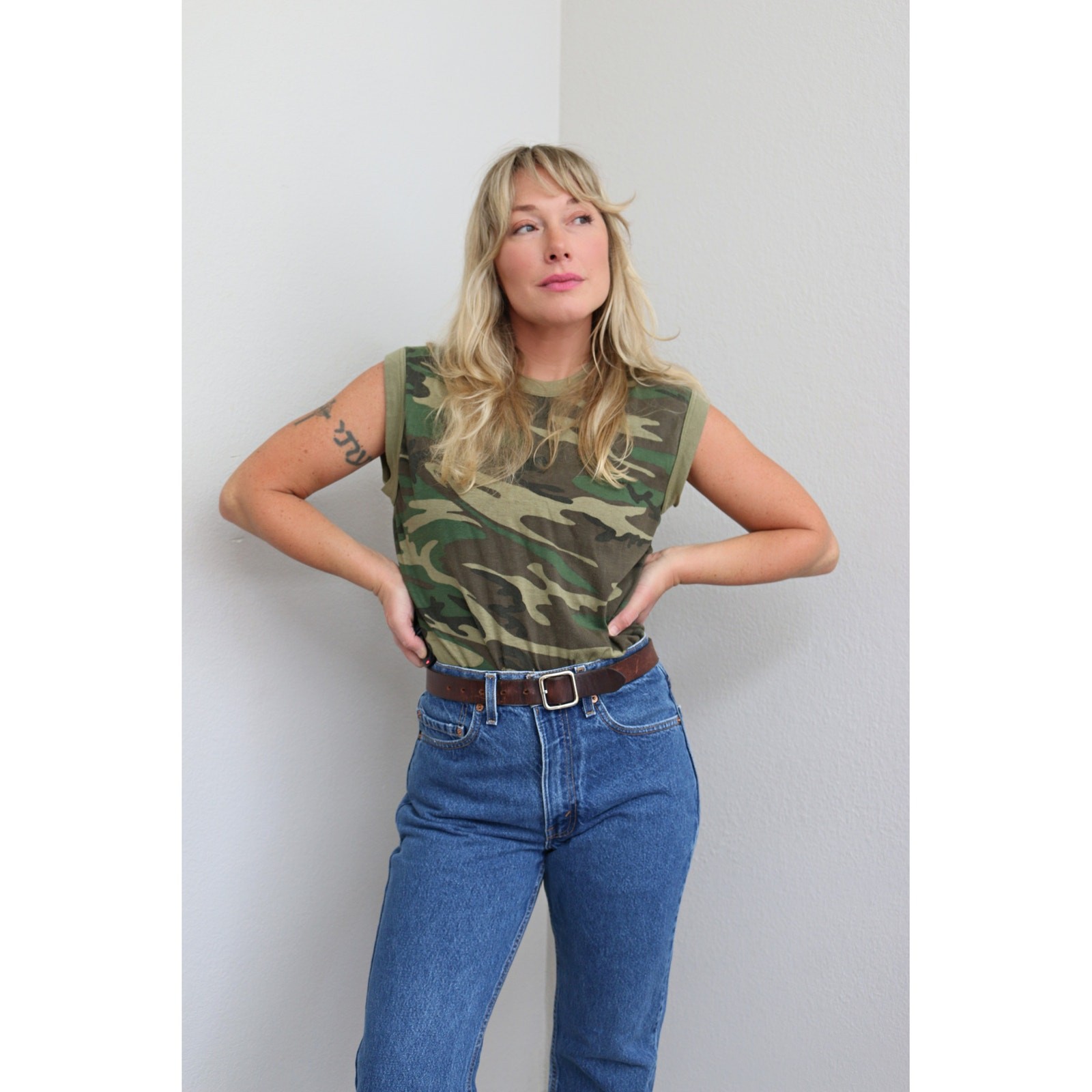1980’s Vintage Army Camouflage Single Stitch Tank Top Women’s MD LG Men’s SM MD