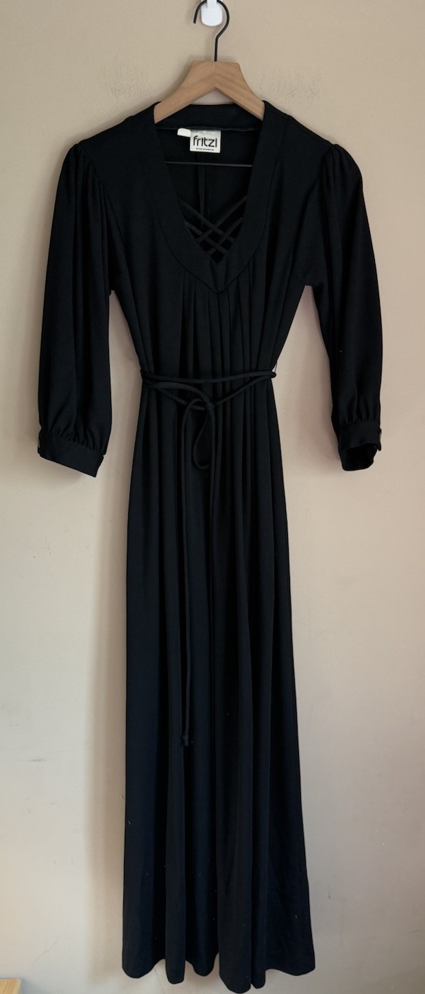 Maxi Dress Vintage Fritzi 60s 70s Poly Knit Womens Size Large Boho California
