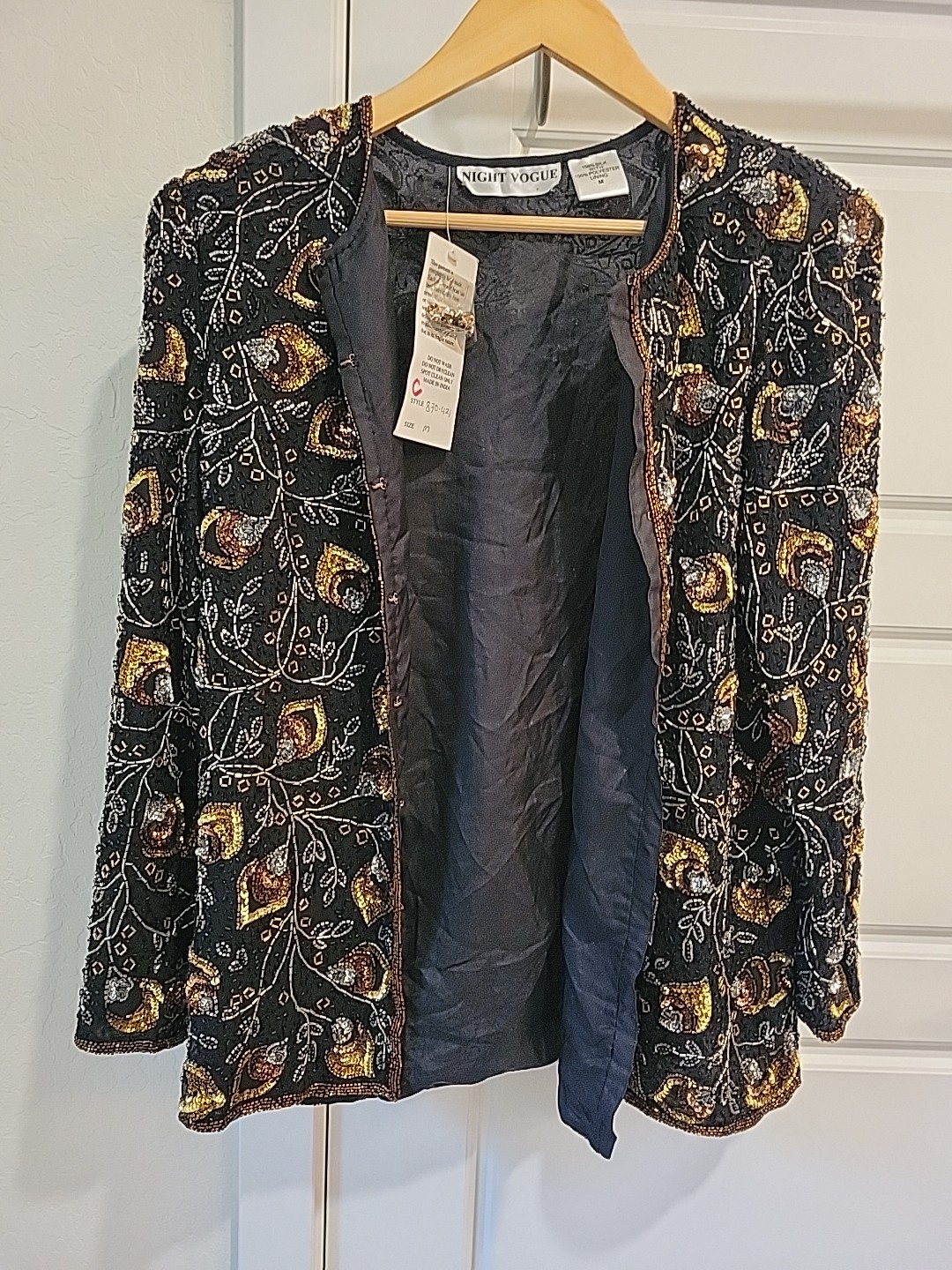 NWT NIGHT VOGUE Vintage gold Sequin & Beaded Jacket Glam Disco 80s 90s M Silk