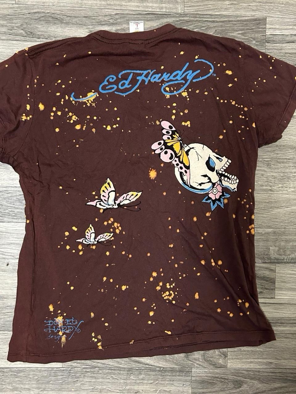 Brown Vintage Edhardy love Kills Woman’s Shirt Size Large 100% Cotton