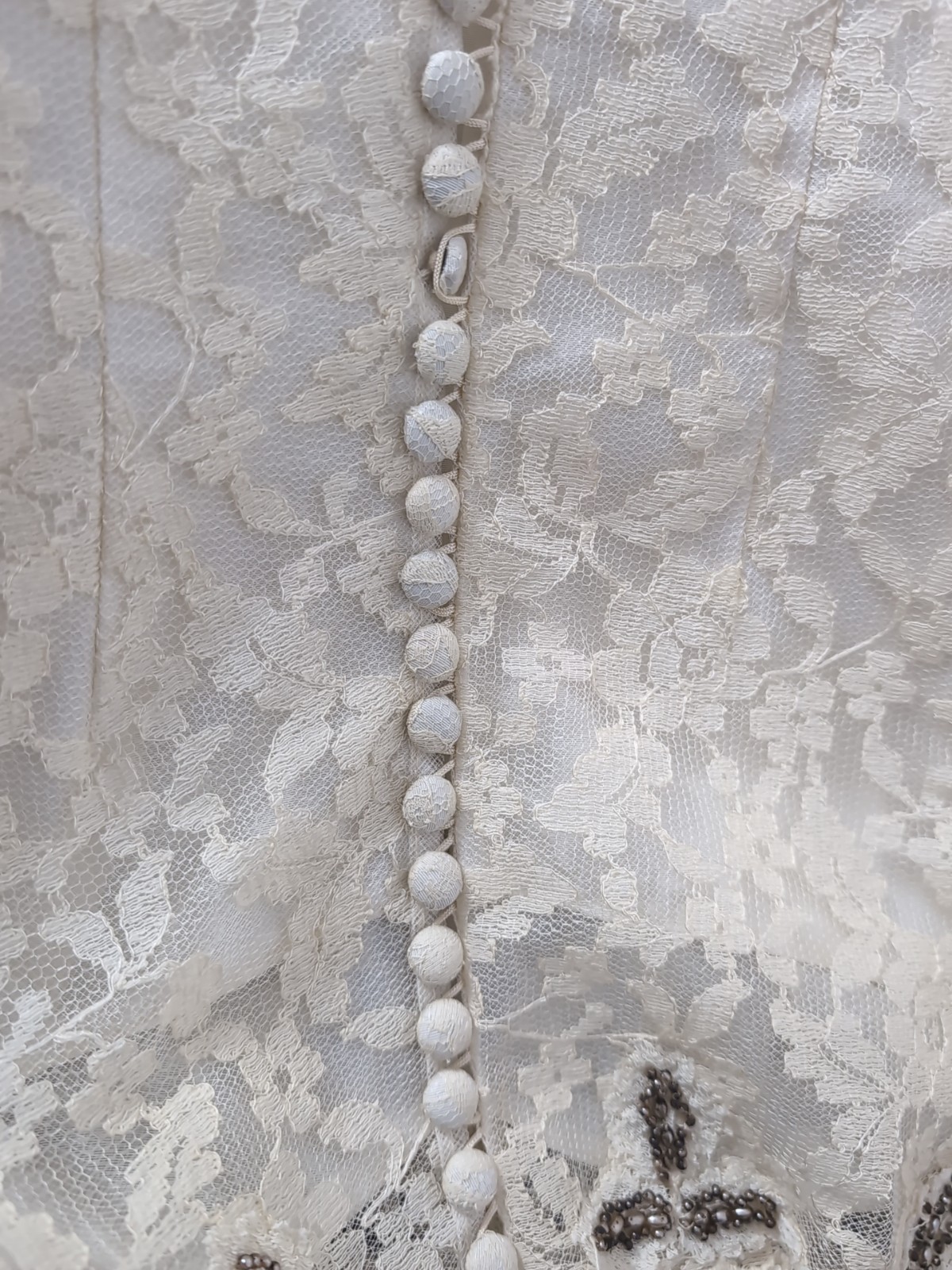 50’s Lace & Pleated Tulle Long Sleeved Princess Prairie Wedding Dress Beads