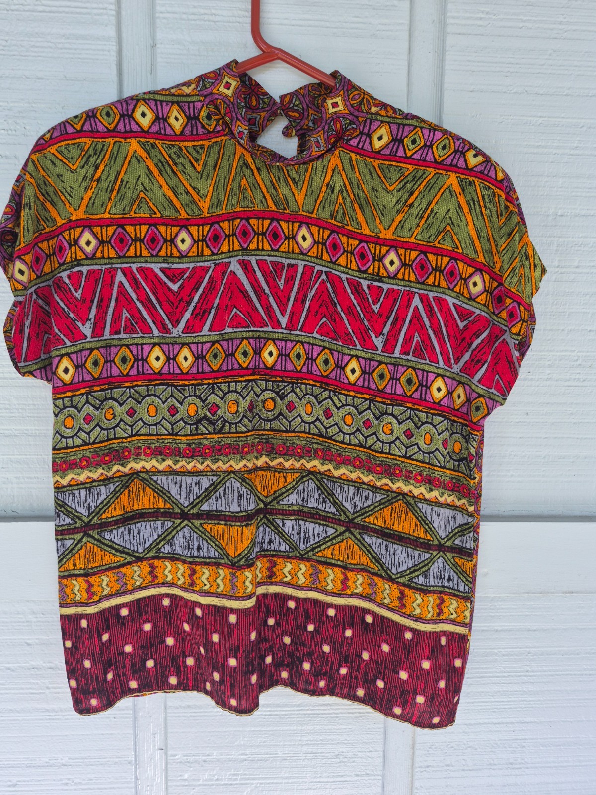 VTG 90s Componix Red/Green Geometric Aztec Blouse Size 10 Artsy Hippie Boho