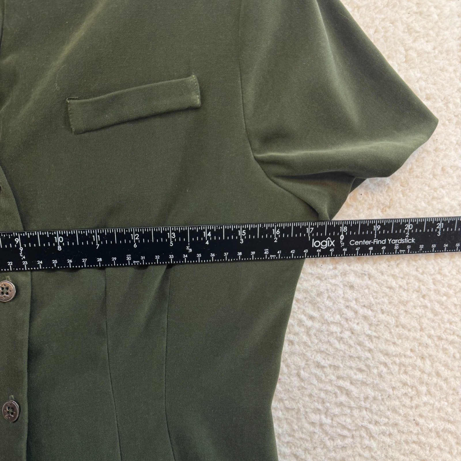 90s Vintage Sheath Dress 8 Medium Olive Green Button Blouson Retro Mod 60s