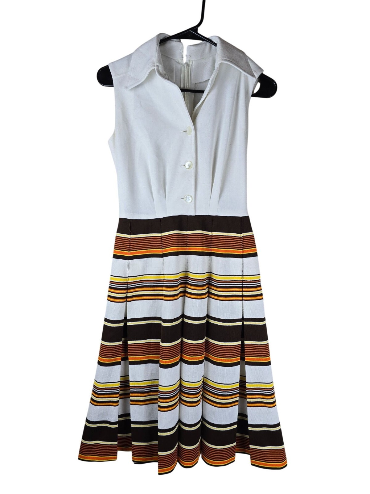 Vintage 70s Mad Men Mod Dress Sleeveless Collared Multicolor Stripe Claralura