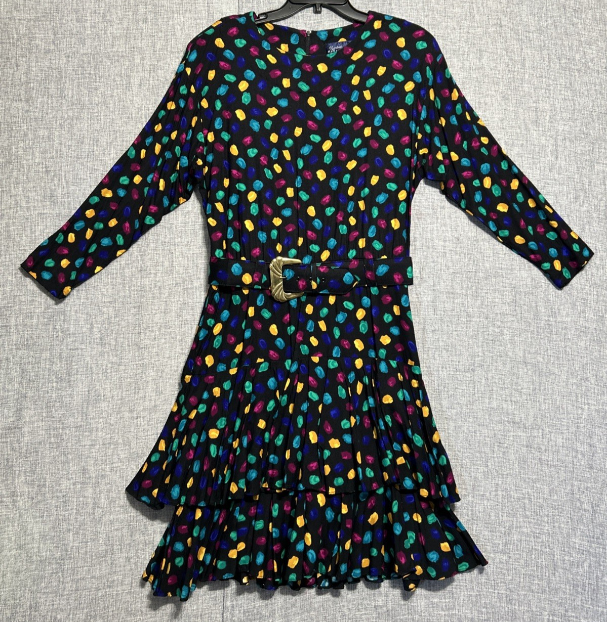 Norton McNaughton VTG 1980s Tiered Ruffle Shoulder Pads Belted Party Dress 12