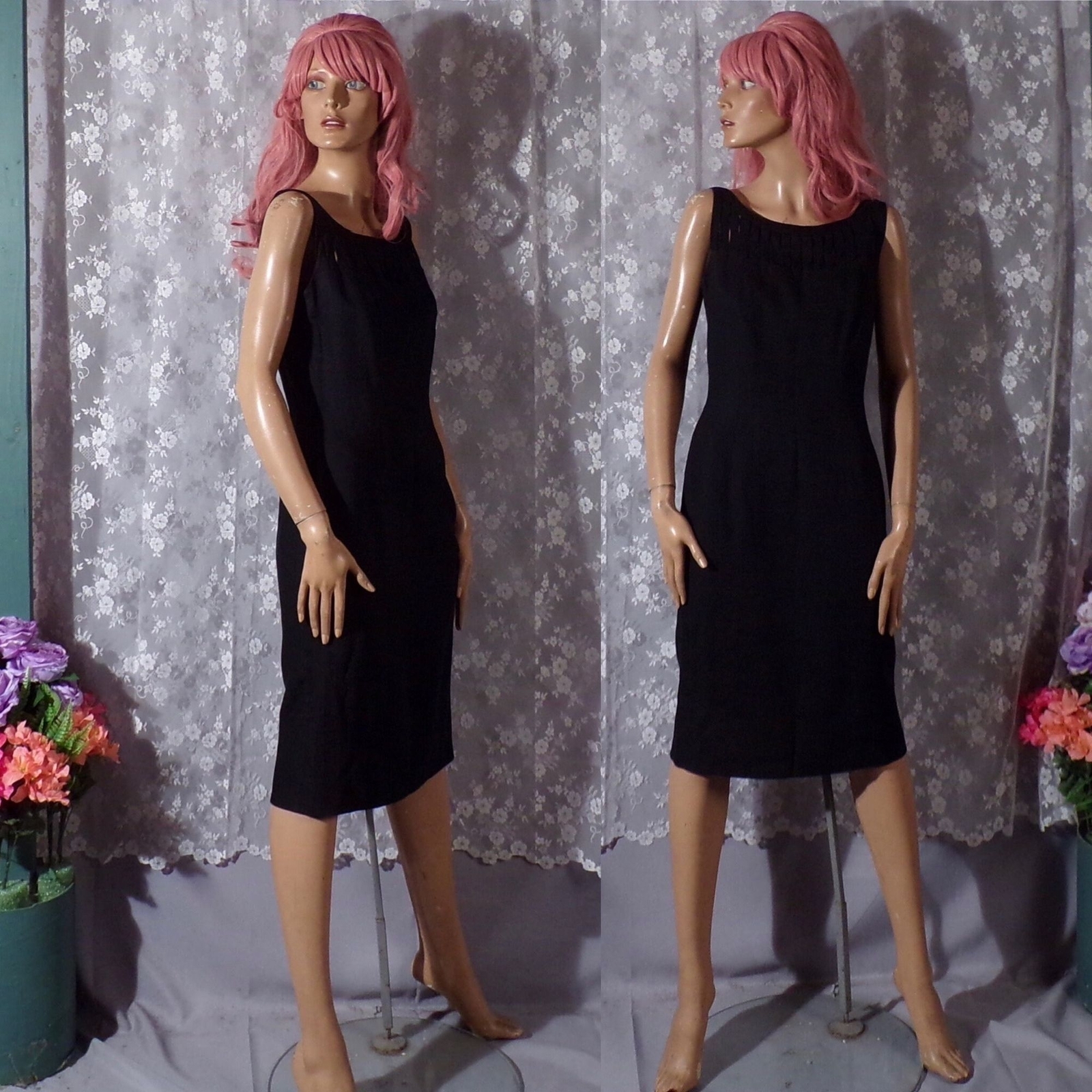 Vintage 60s Black Cocktail Dress Size Small 1960s Retro Pencil Audrey Hepburn