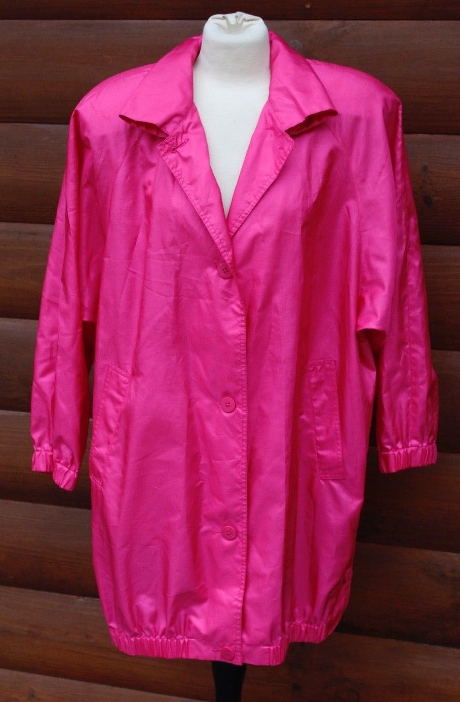 Vtg 80s Alorna 11/12 Oversized Hot Pink Windbreaker Fold Away Hood Coat