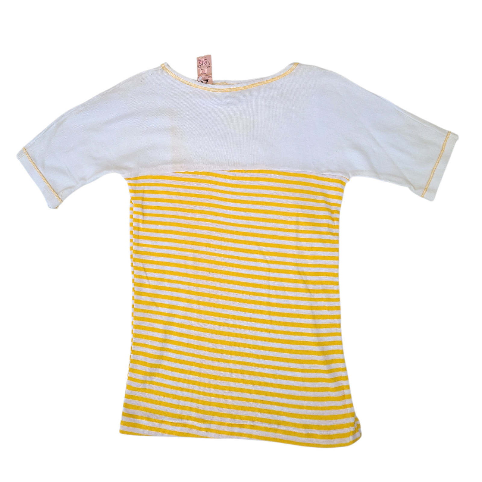 NOS Vtg 1960s 1970s Womens Sweater / T-Shirt Yellow Stripe NEW Medium