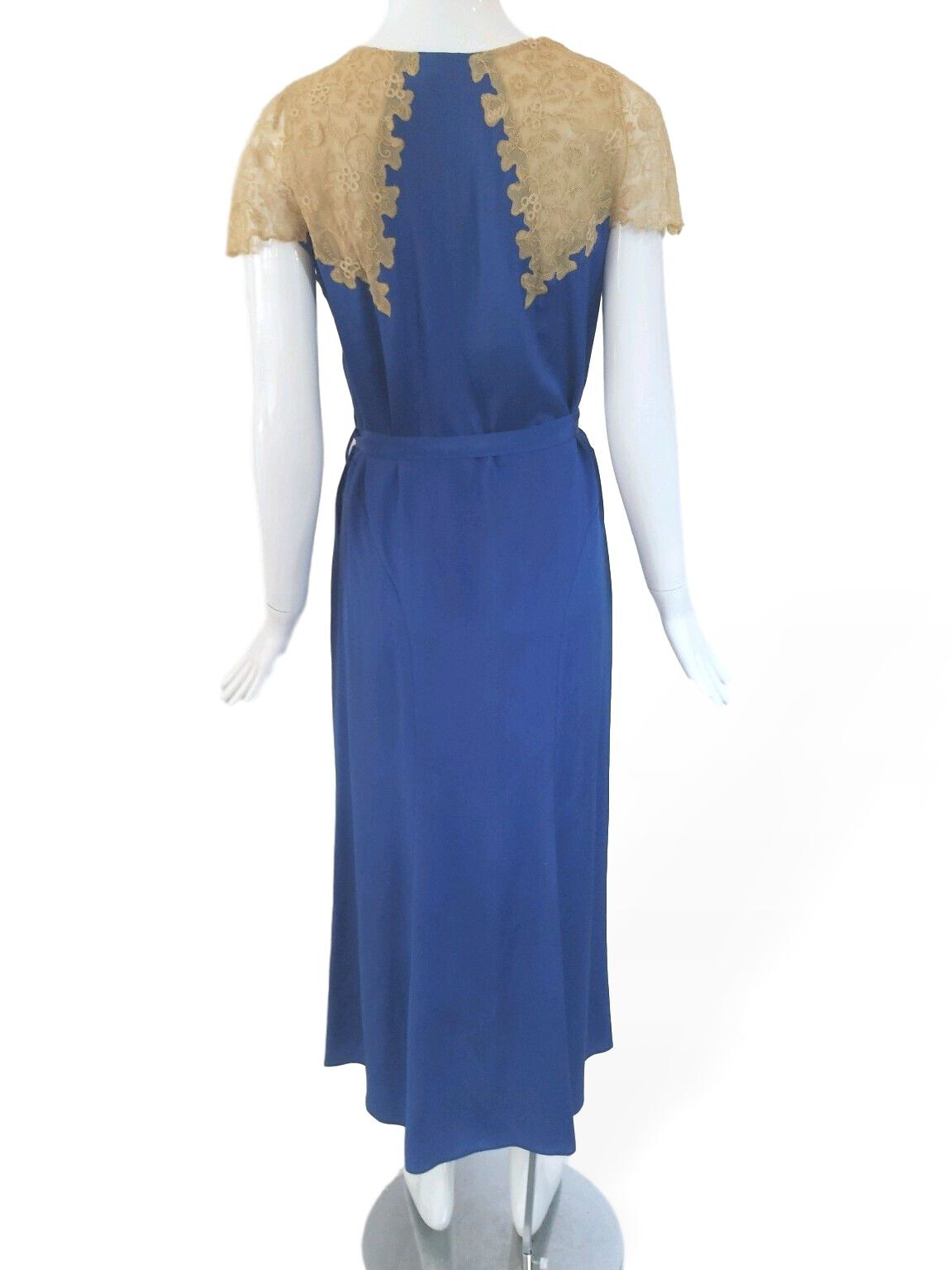 Vintage 30s Dress in Cornflower Blue With Lace – sm, med