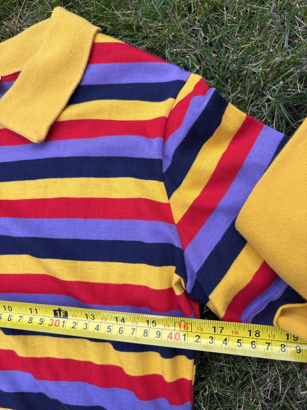 Vintage Sears Jr Bazaar Rainbow Striped T-Shirt W/ Long Sleeve • Size Large