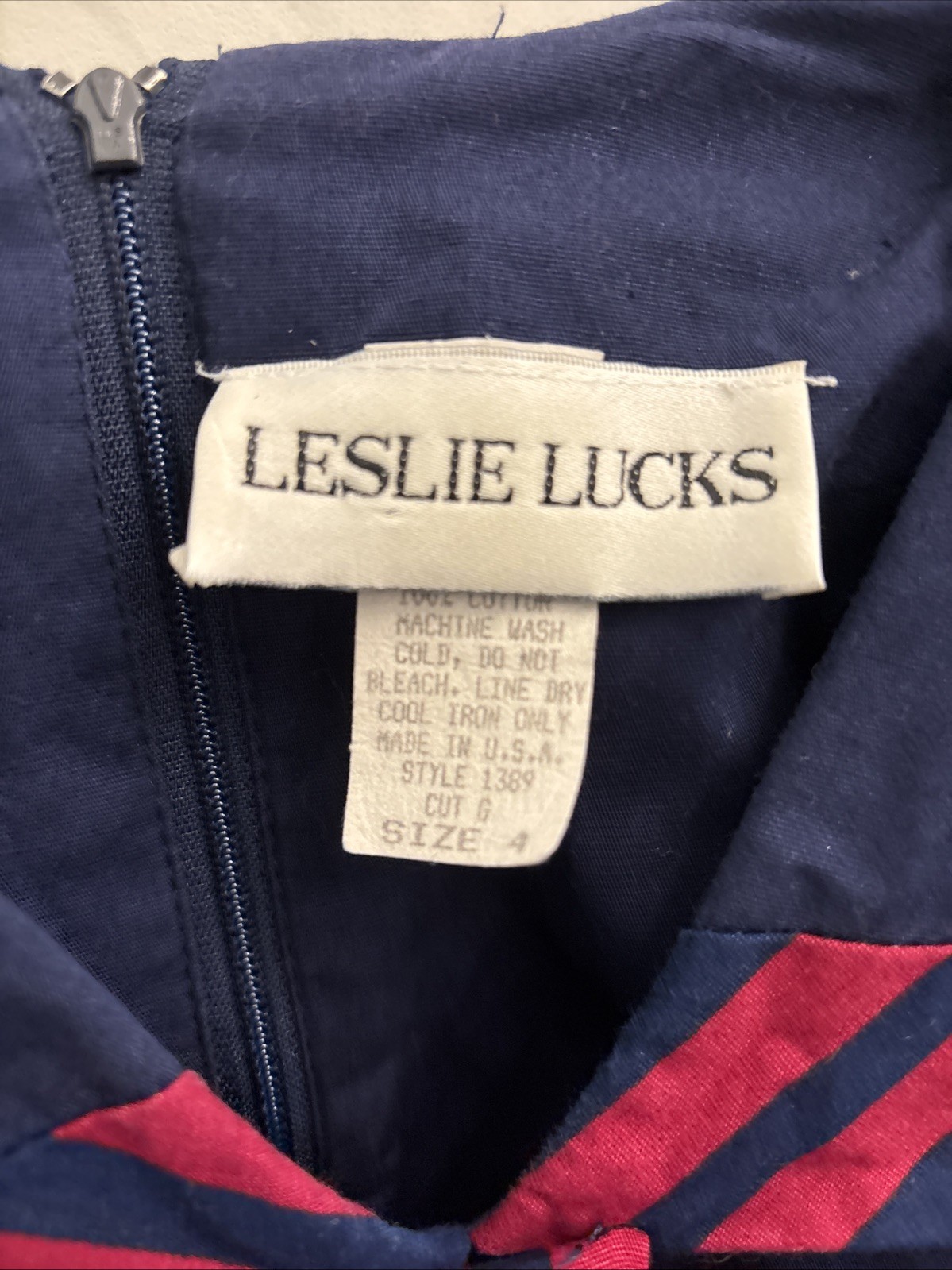 Leslie Lucks Vintage 80’s Dress Size 4. Blue Sailor Collar. Preowned
