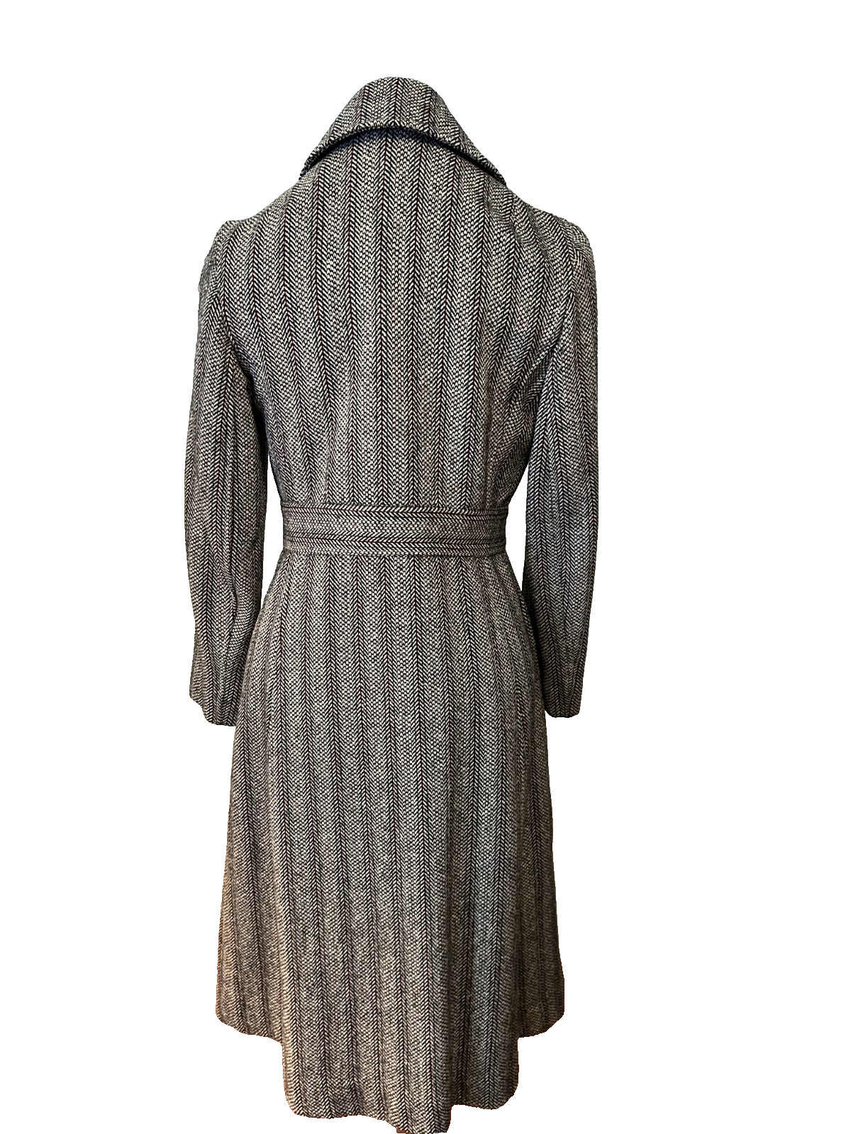 Vintage 1940 Hand-Tailored Herringbone Wool Princess Coat Long Fitted Gorgeous S