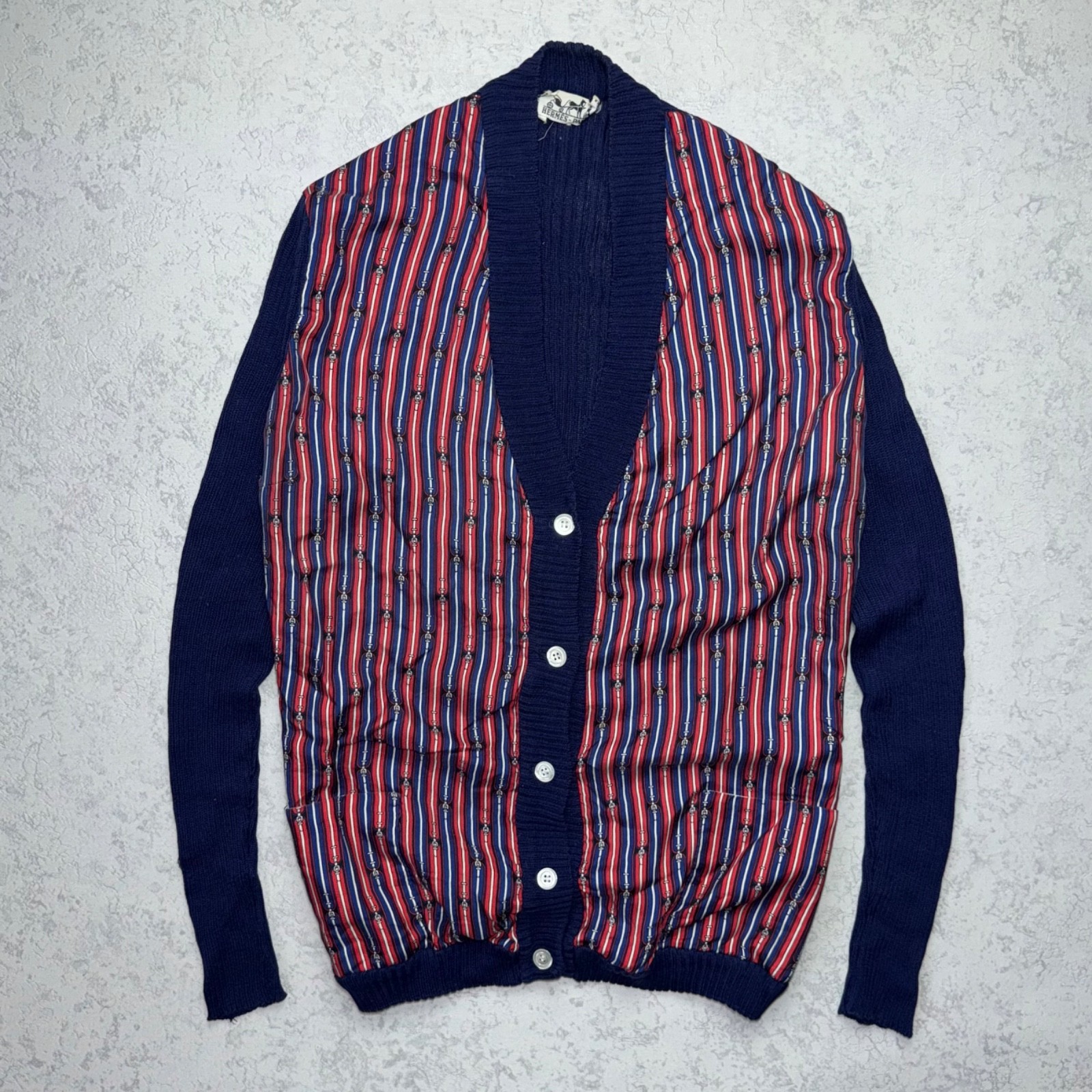 Authentic Vintage 1970s HERMÈS Paris Silk Front Cardigan Equestrian Print