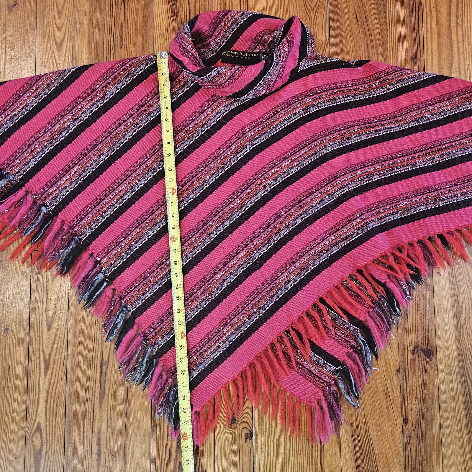 Vintage 70’s Arolan Kutomo Poncho Pirkko Maki Designer Fringed Pure Wool Finland