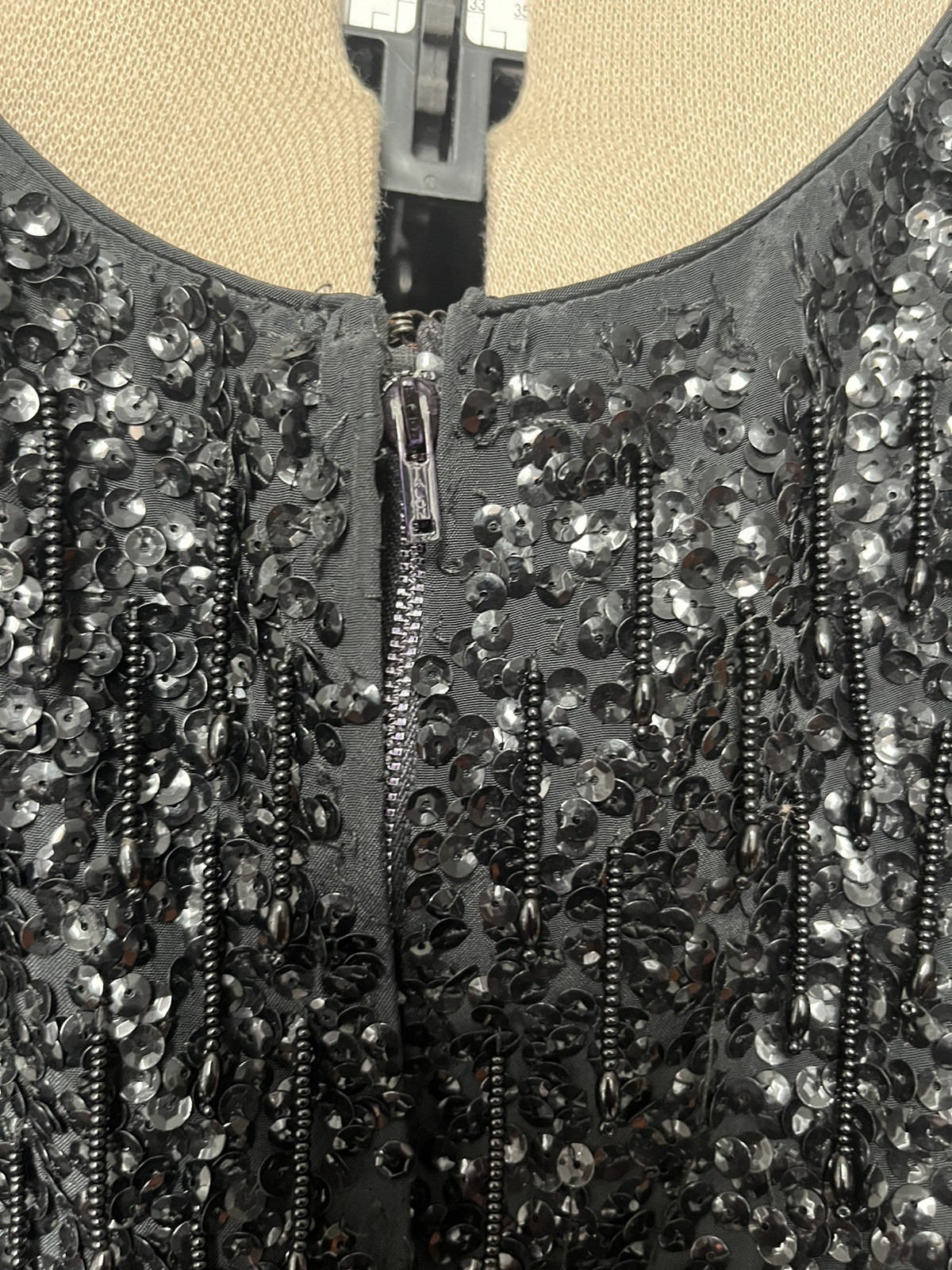 VTG 50s Beaded Fringe Sequin Wiggle Cocktail Dress Size 6-8