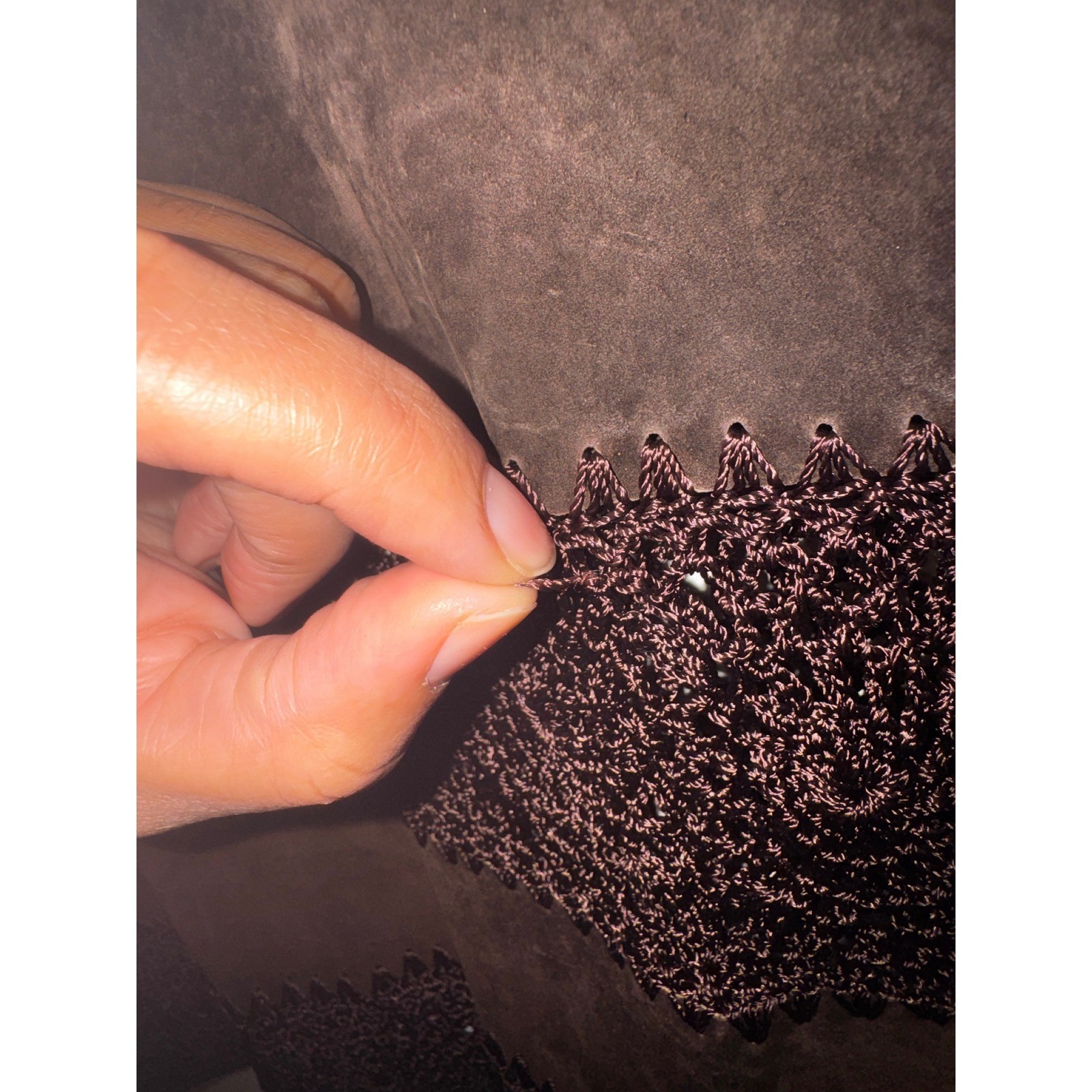 Gantos Vintage Brown Suede Leather Crochet Knit Tank Top Small Boho Western