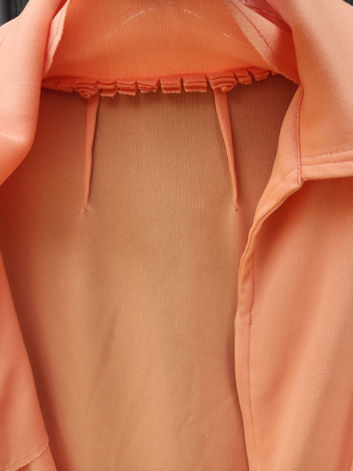 70s Handmade Solid Peach Color Double Knit Polyester Dress – Womens L-XL Vtg