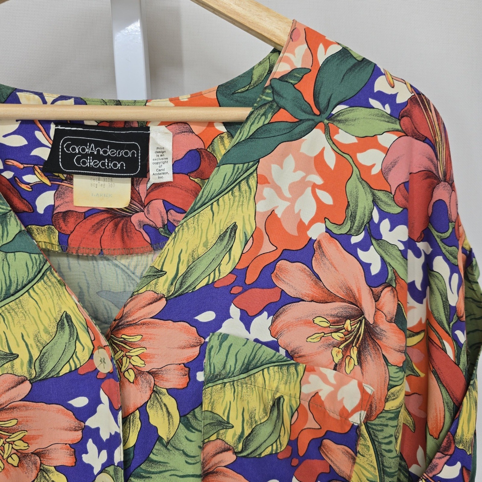 Carol Anderson Collection Vintage 90s Tropical Floral Button Up Top Large USA