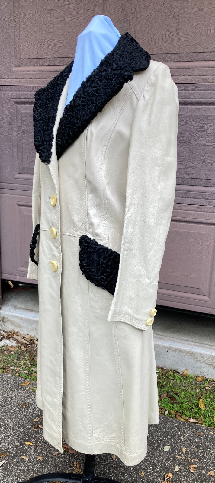 Leda Spain Gropper leather coat long curly fur vintage imperfect cream sz 12