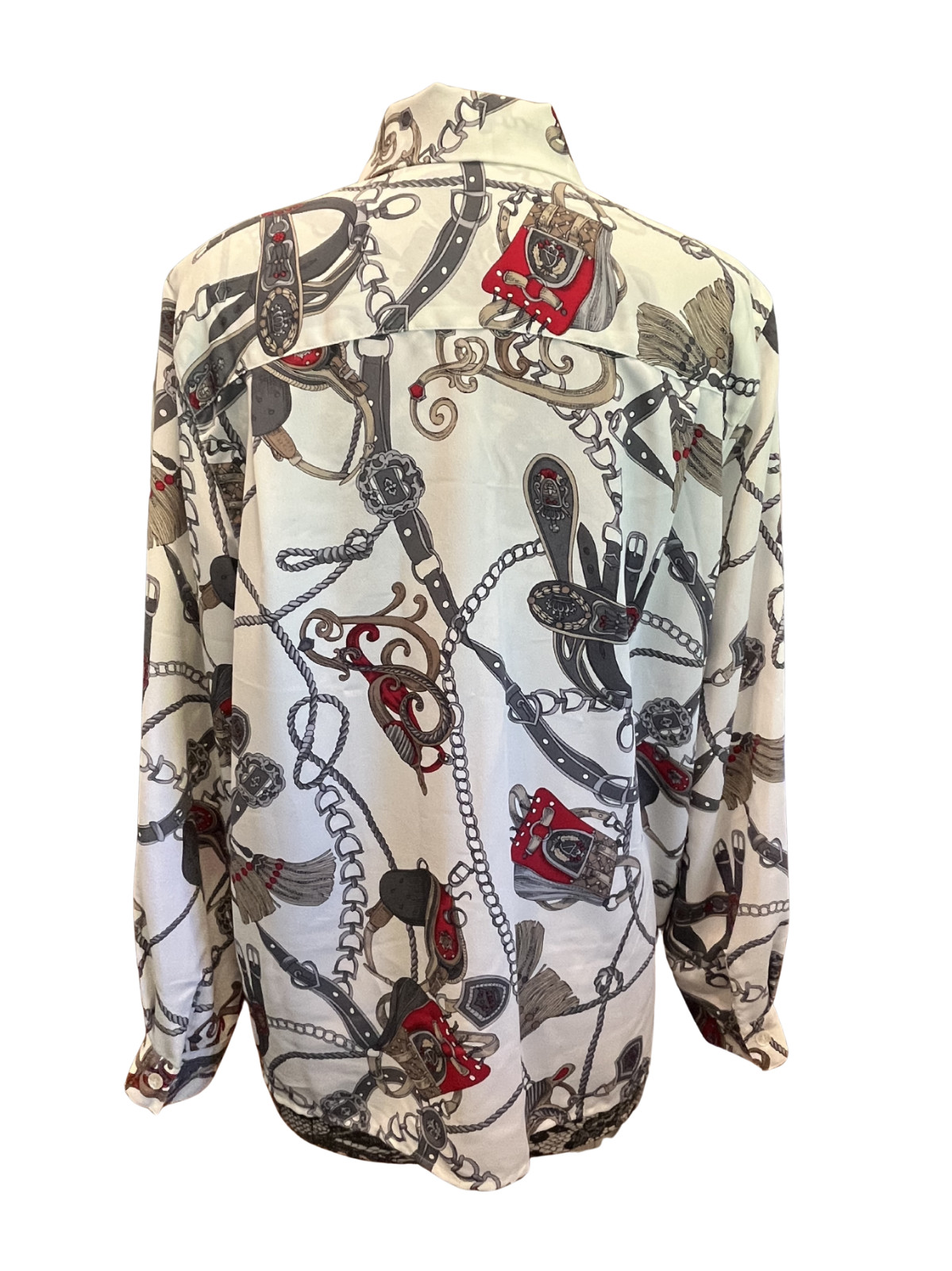 Vintage 90s Equestrian Chain Tie Neck Blouse 16 Button Up Mob Wife Granny Core