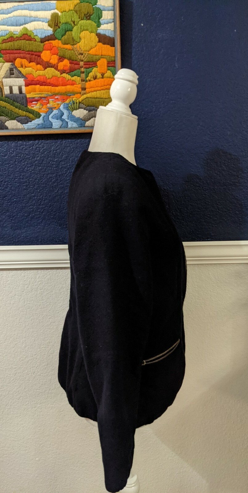 VTG Amanda Smith Black Blazer Jacket Zip Pure 100% Wool Sz 12 Large L