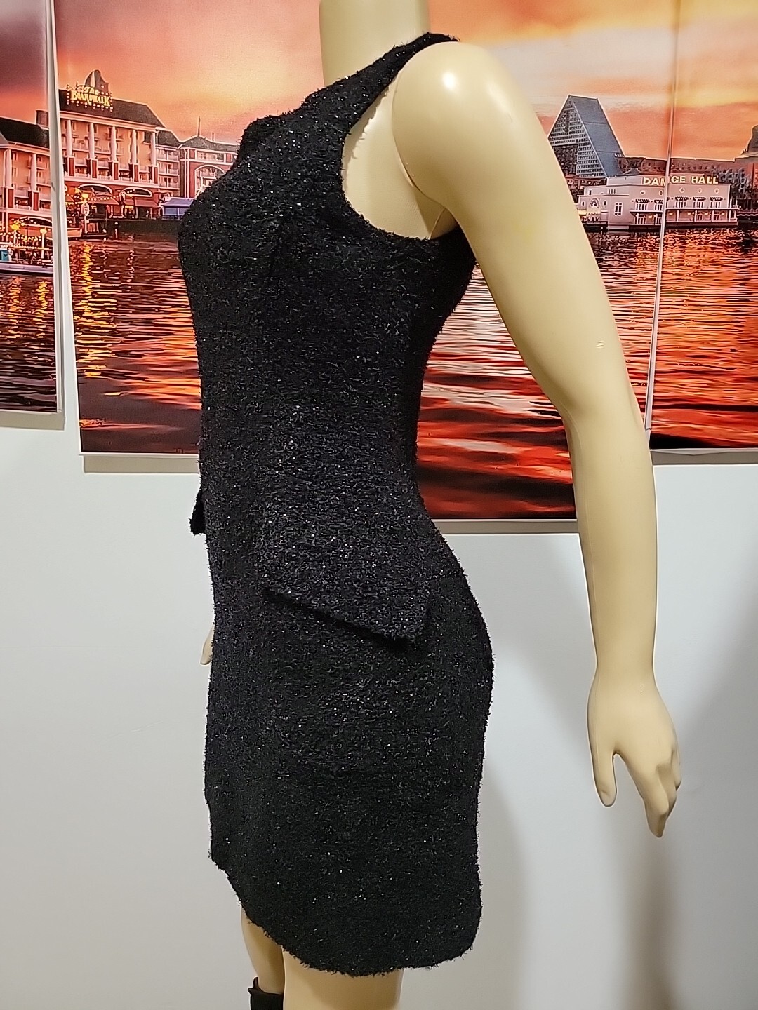 Patrick Cox Wannabe Vintage 90’s 48/12 Black, Furry Textured, Party Dress #C