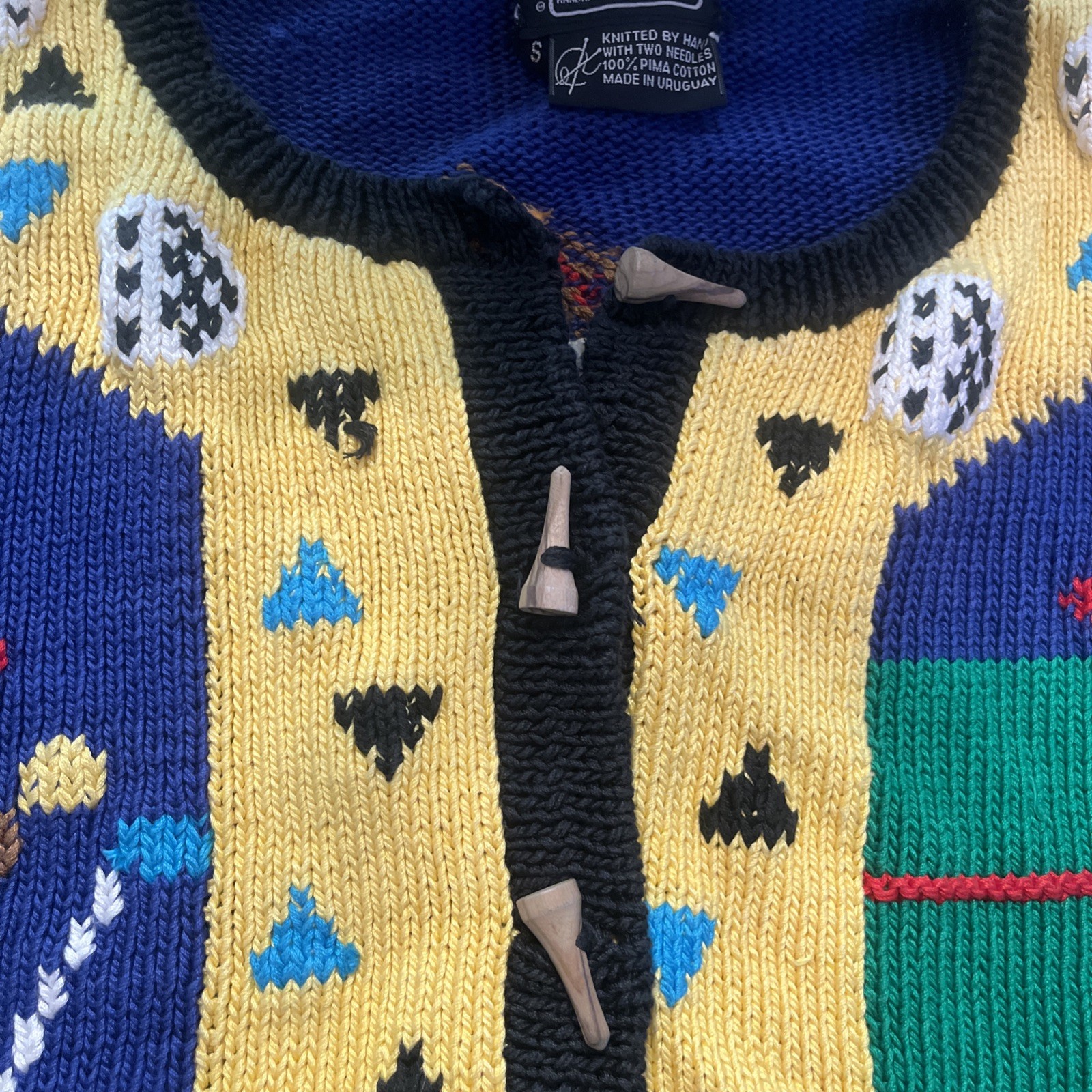 Rare Berek Vintage 1989 Multicolor Hand Knit Sweater Sz Small Golf theme Cute