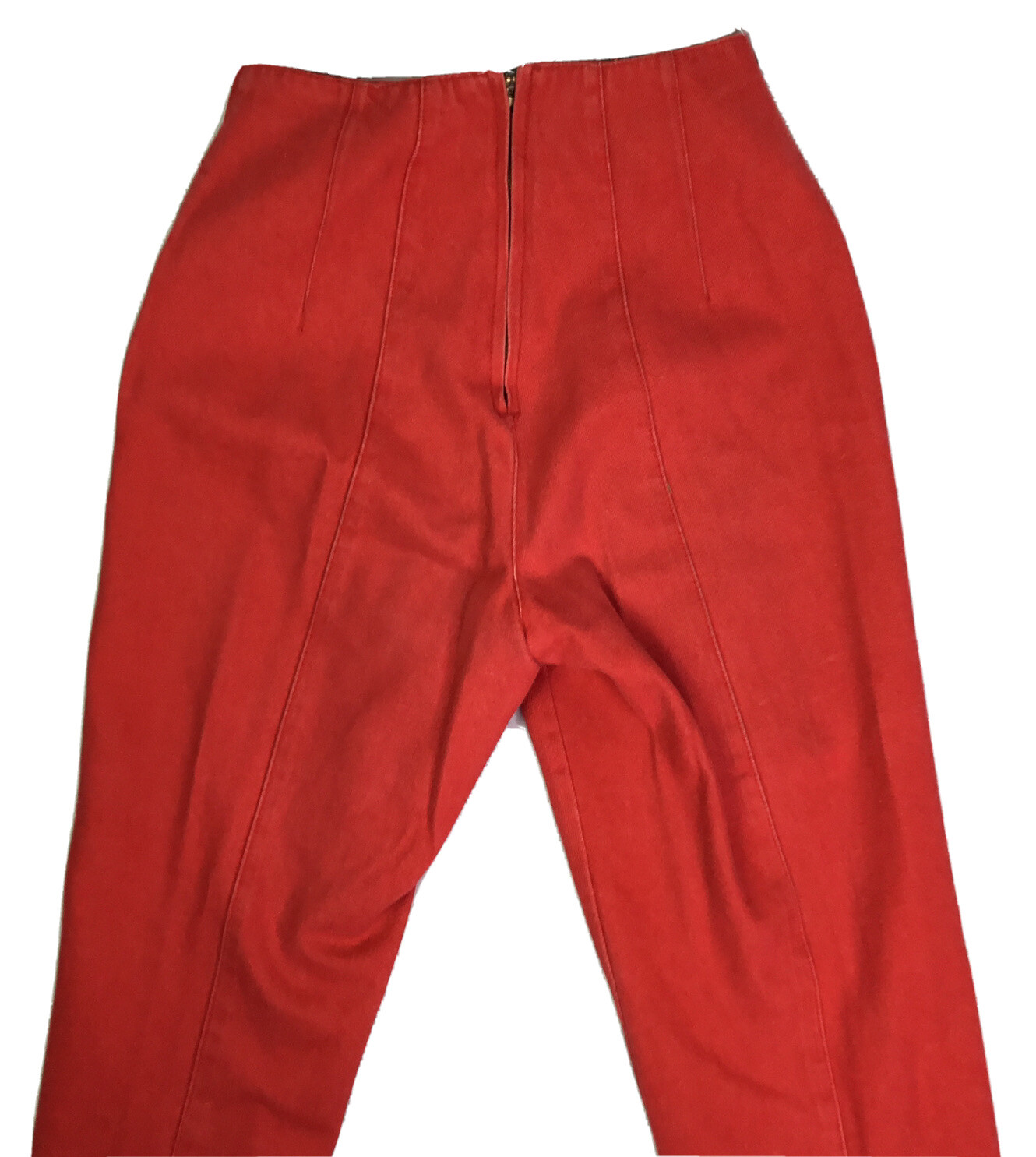 Vintage 80s Brittania Junior Womens Red Denim Pants Zip Up Back/Ankle HONG KONG