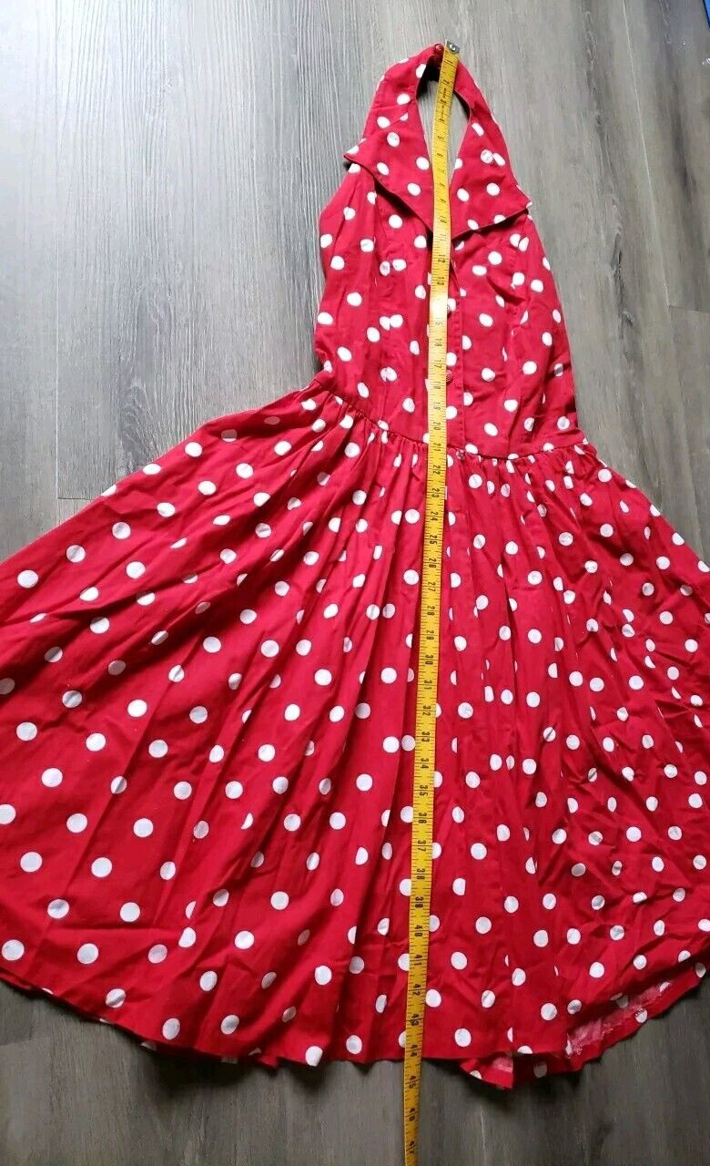 VTG 80s/50s Robbie Bee Red Polka Dot Halter Dress Sz 12 Halloween Pinup Costume