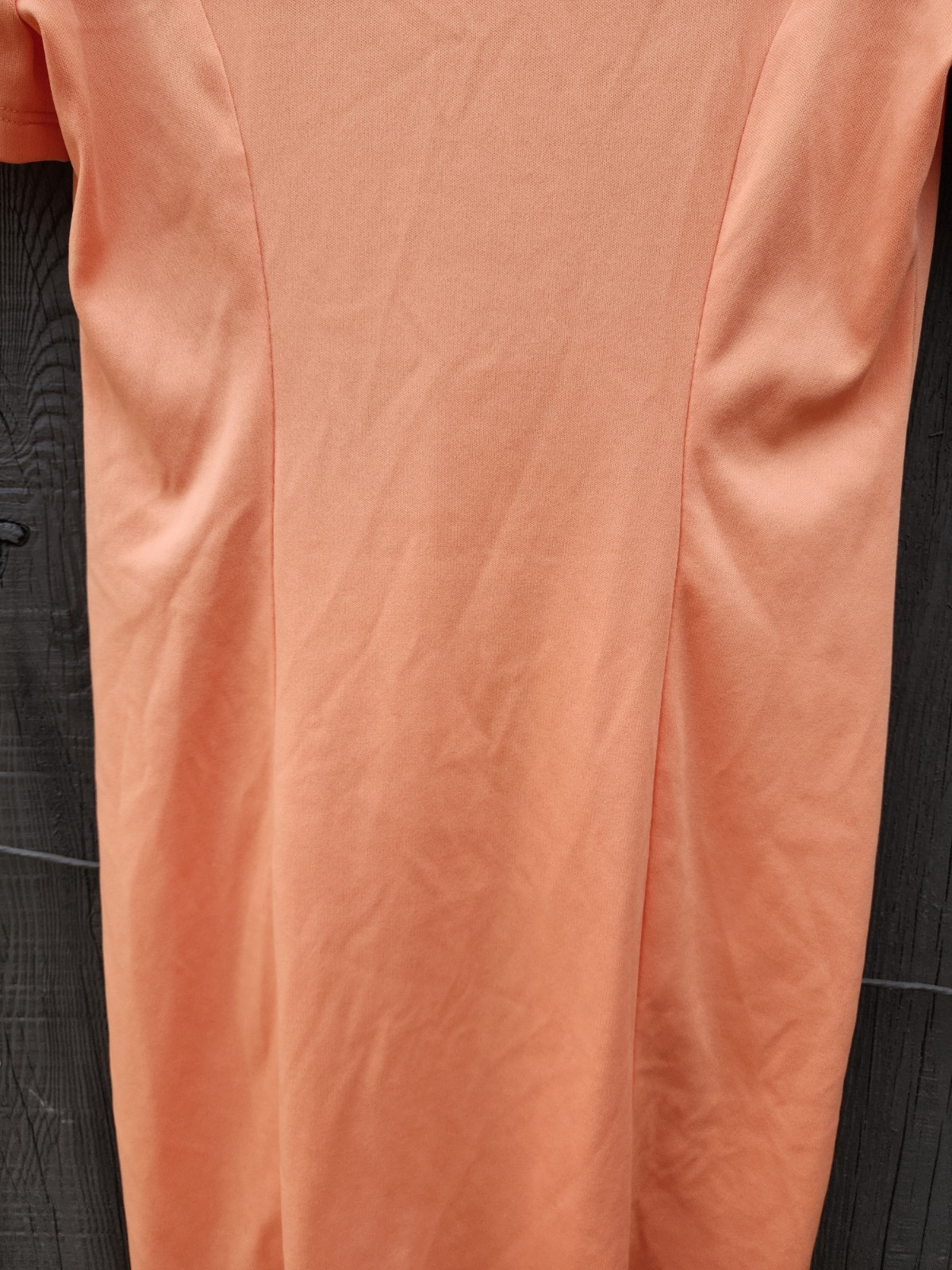 70s Handmade Solid Peach Color Double Knit Polyester Dress – Womens L-XL Vtg