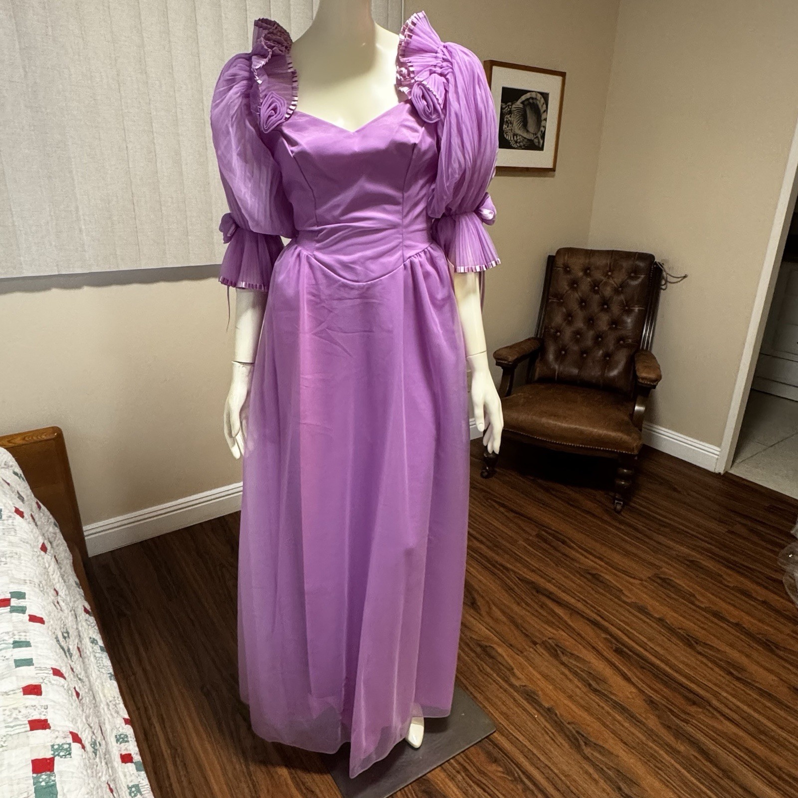 VTG Dance Allure Gown Prom Dress Womens 3/4 Violet Pageant Bridal 80s USA NWT
