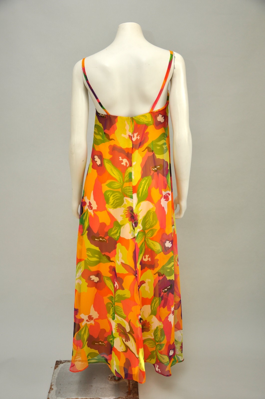 Vintage 1970s LEO NARDUCCI Floral Chiffon Sleeveless Maxi Dress Shirt Boho XS/S