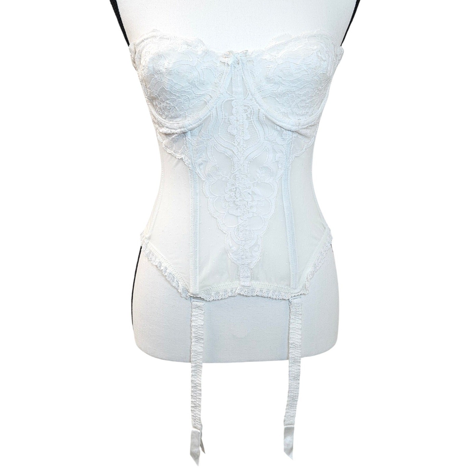 Vintage Vanity Fair White Lace Bustier Corset Garter Lingerie Coquette VTG