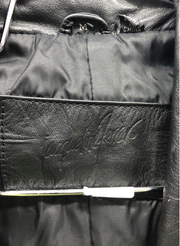 Vintage 90s Jacqueline Ferrar Women’s Black Patterned Leather Long Coat Sz M